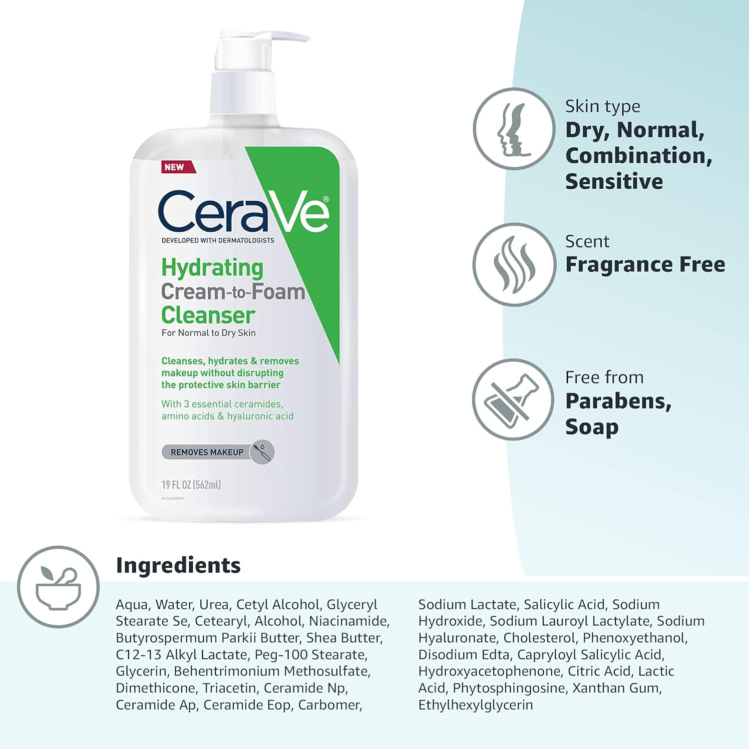 CeraVe Hydrating Cream-to-Foam Cleanser – 562 mL